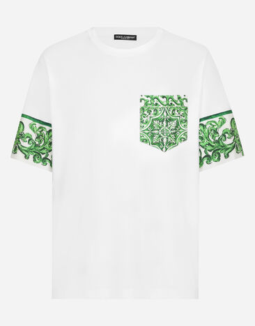 Dolce & Gabbana T-shirt en coton avec poche poitrine imprimée majoliques Imprimé G8RV9TII7CZ