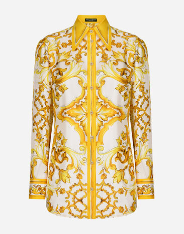 Dolce & Gabbana Camisa en sarga de seda con estampado Maiolica Imprima F6AEITHH5A1