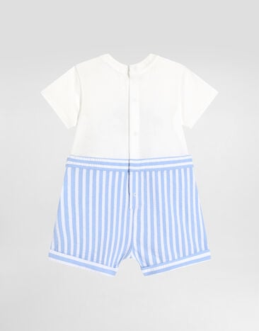 Dolce & Gabbana Striped seersucker and jersey romper suit Azure L1JOAEG7N9W