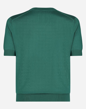 Dolce & Gabbana Round-neck silk sweater with Dolce&Gabbana logo Green GXX03ZJBSJS