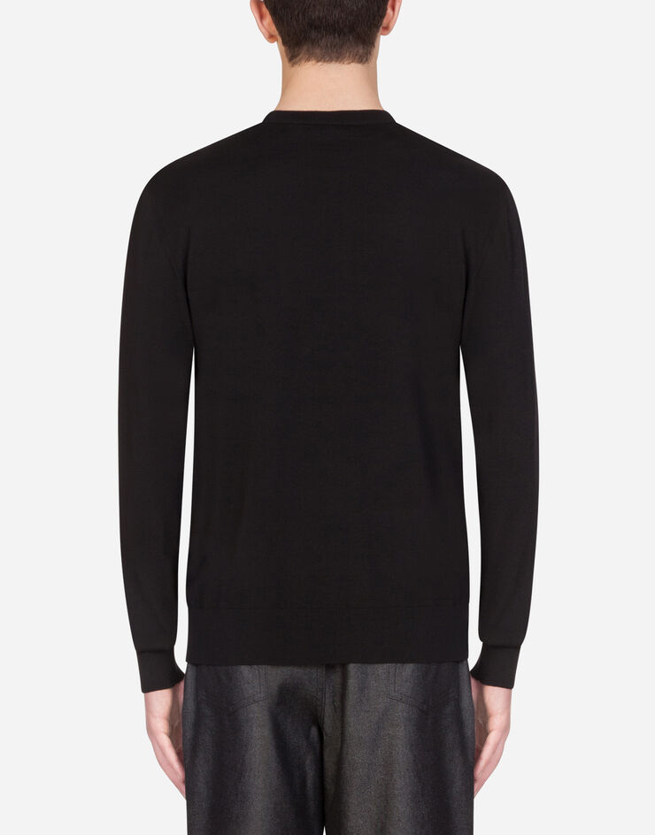 Dolce & Gabbana CREW NECK WOOL AND SILK SWEATER IN BANDANA PRINT BLACK GX868TJAMM9