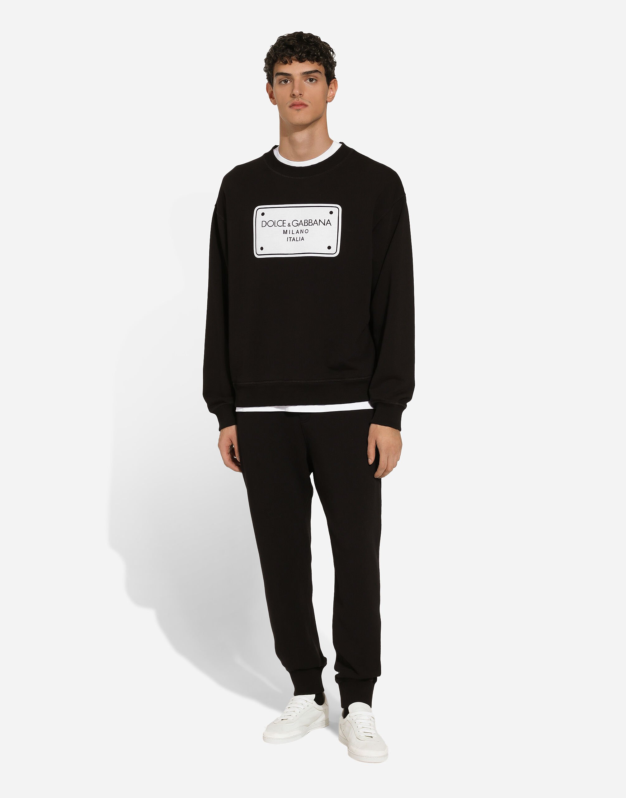Pantalon de chandal de punto con placa de goma con logotipo en Negro de Hombre Dolce Gabbana