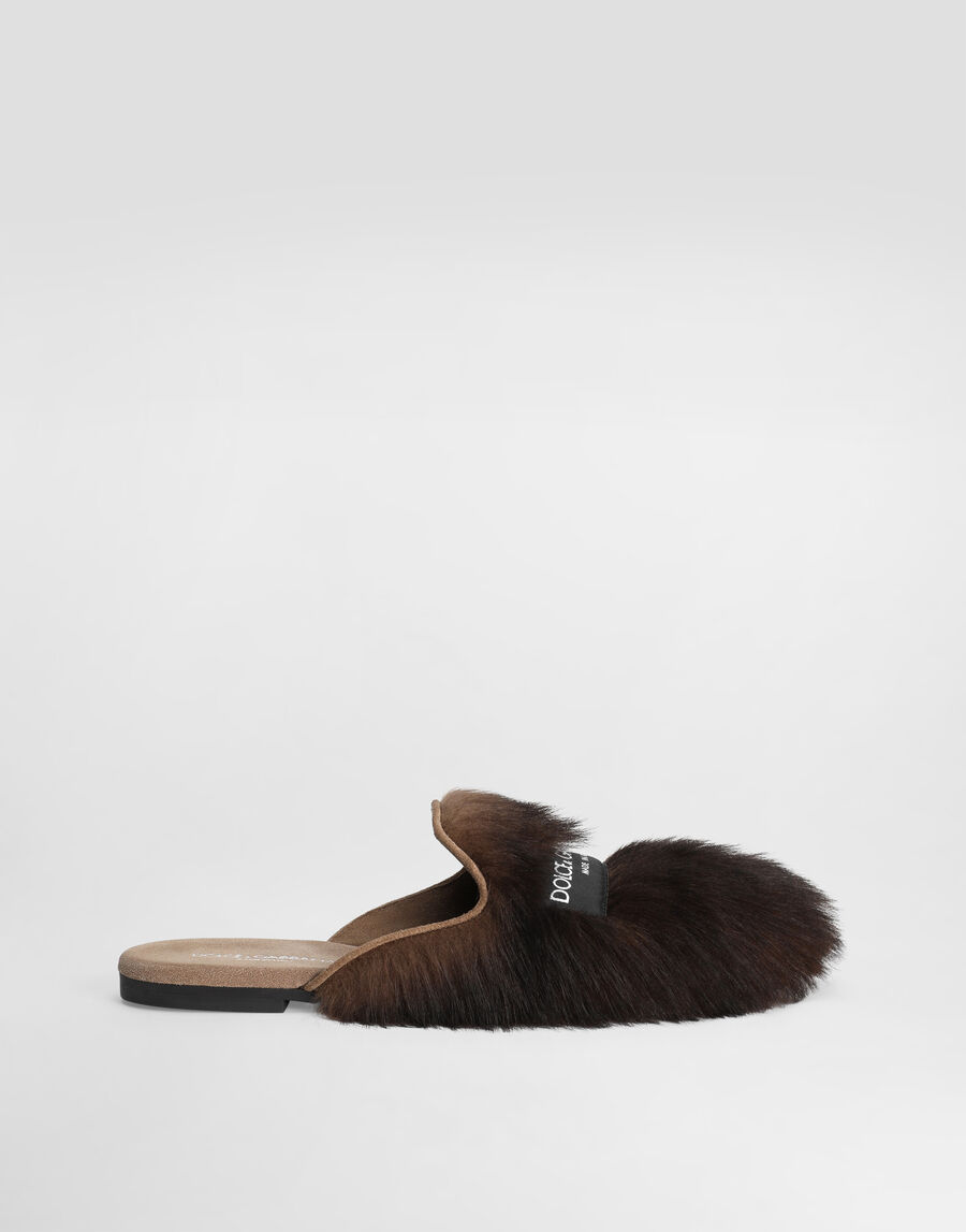 Shearling and suede slippers