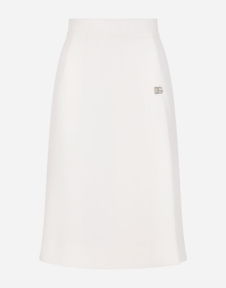 Dolce & Gabbana Crepe midi skirt with side slit White F4CJ2TFUBCI