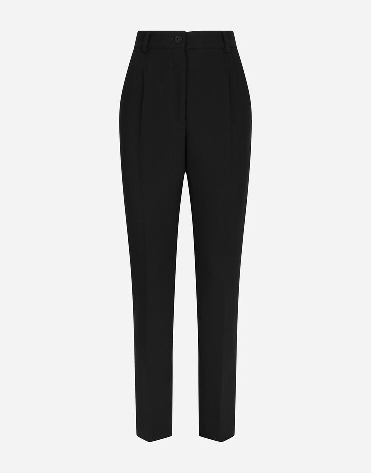 Dolce & Gabbana Woolen pants with slits on the hem Black FTCN5TFUM07