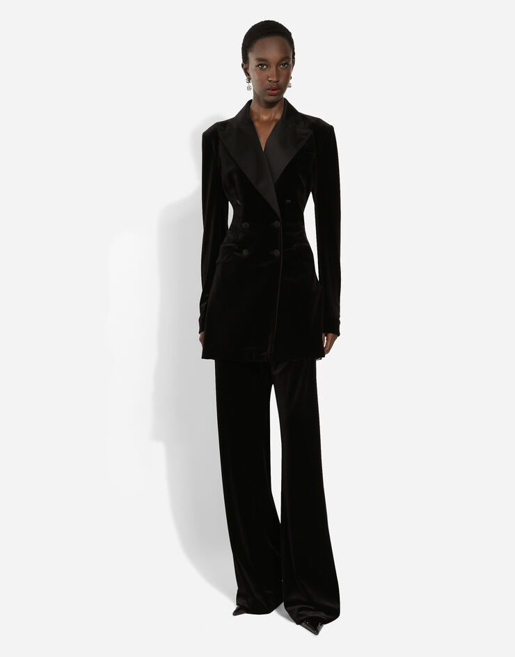 Dolce & Gabbana Giacca turlington doppiopetto in velluto Nero F29XTTFUWD6
