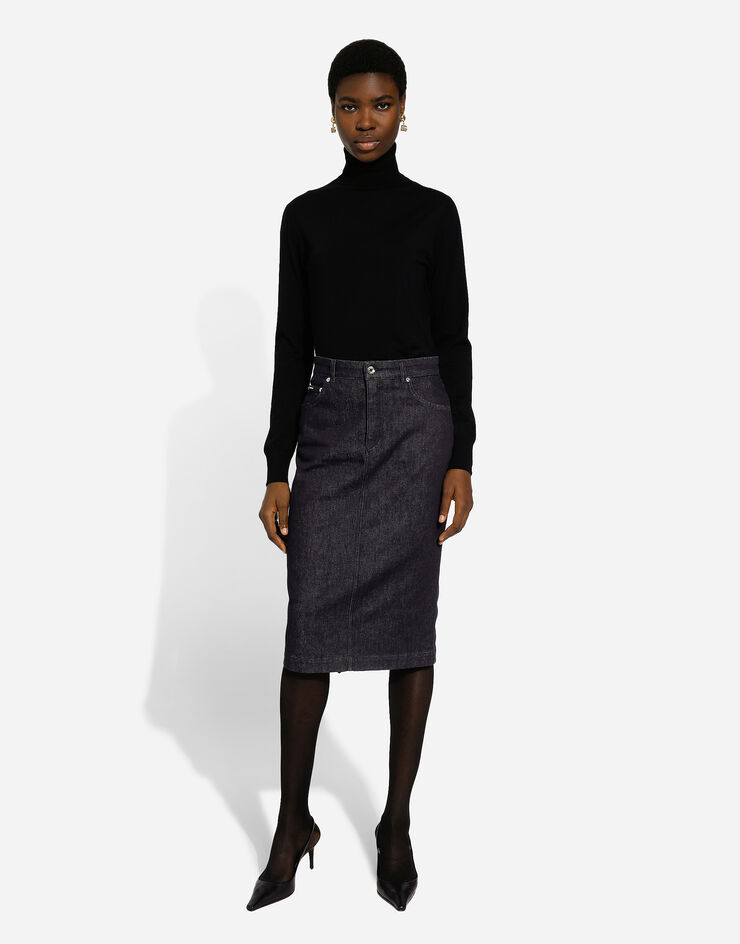 Dolce & Gabbana Calf-length cotton denim pencil skirt Multicolor F4CYADG8LT2