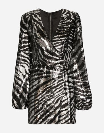 Dolce & Gabbana Short sequined wrap dress Multicolor F753KZGDAJ3