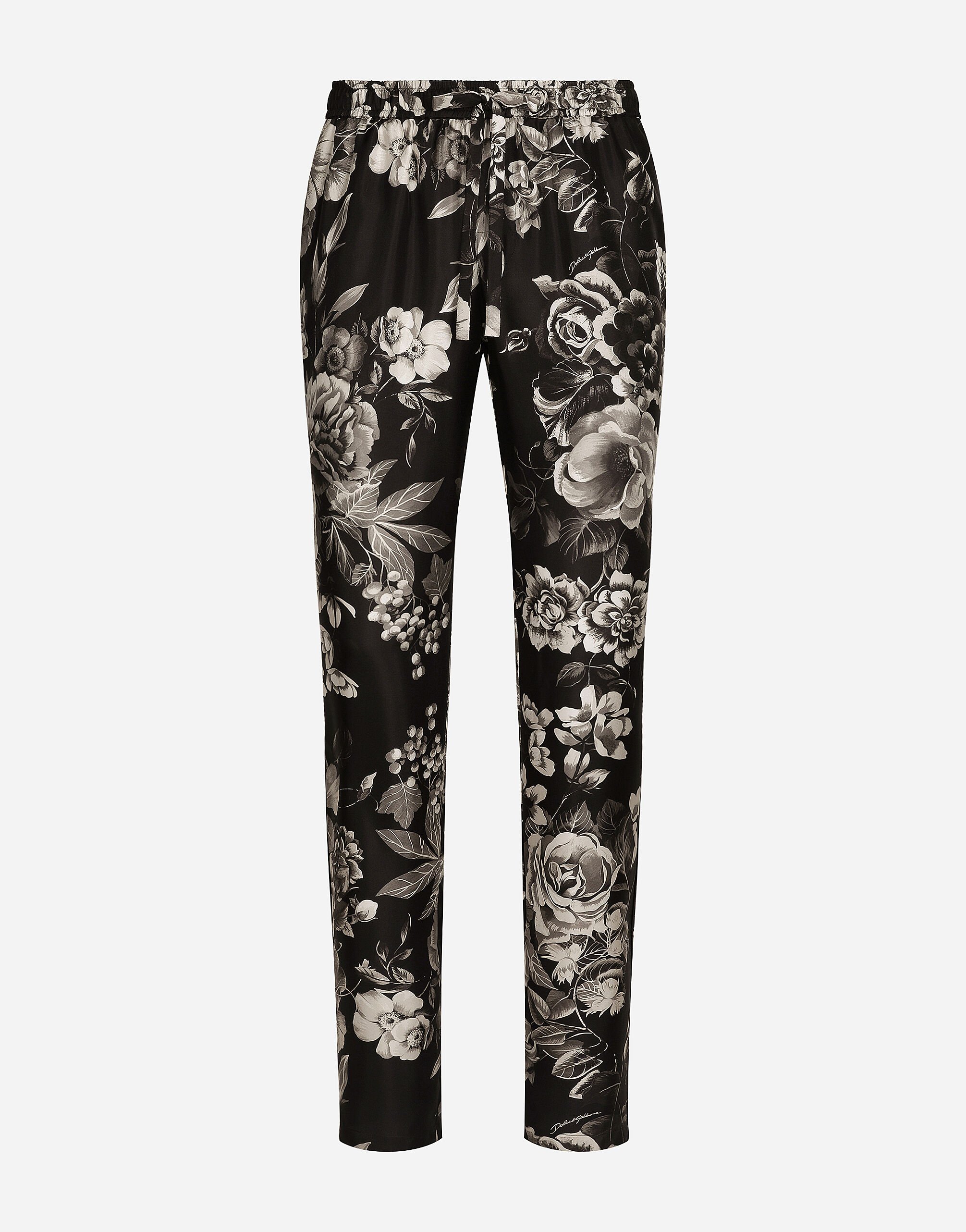 Dolce & Gabbana Silk twill jogging pants with floral print Black GV3CXTG7NQD