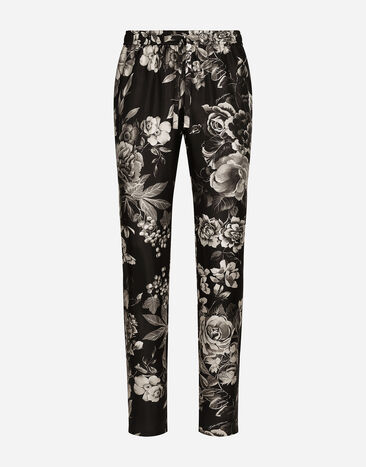 Dolce & Gabbana Silk twill jogging pants with floral print Turtle Dove GP095ZGI119