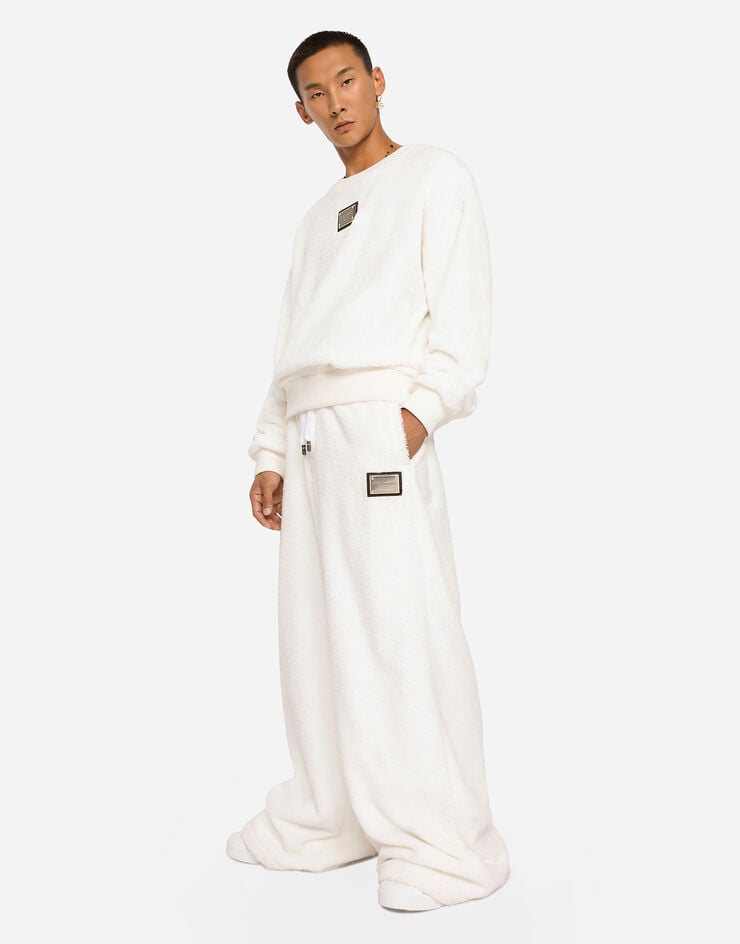 Dolce & Gabbana Round-neck terrycloth sweatshirt with logo tag White G9WU8THU7OC
