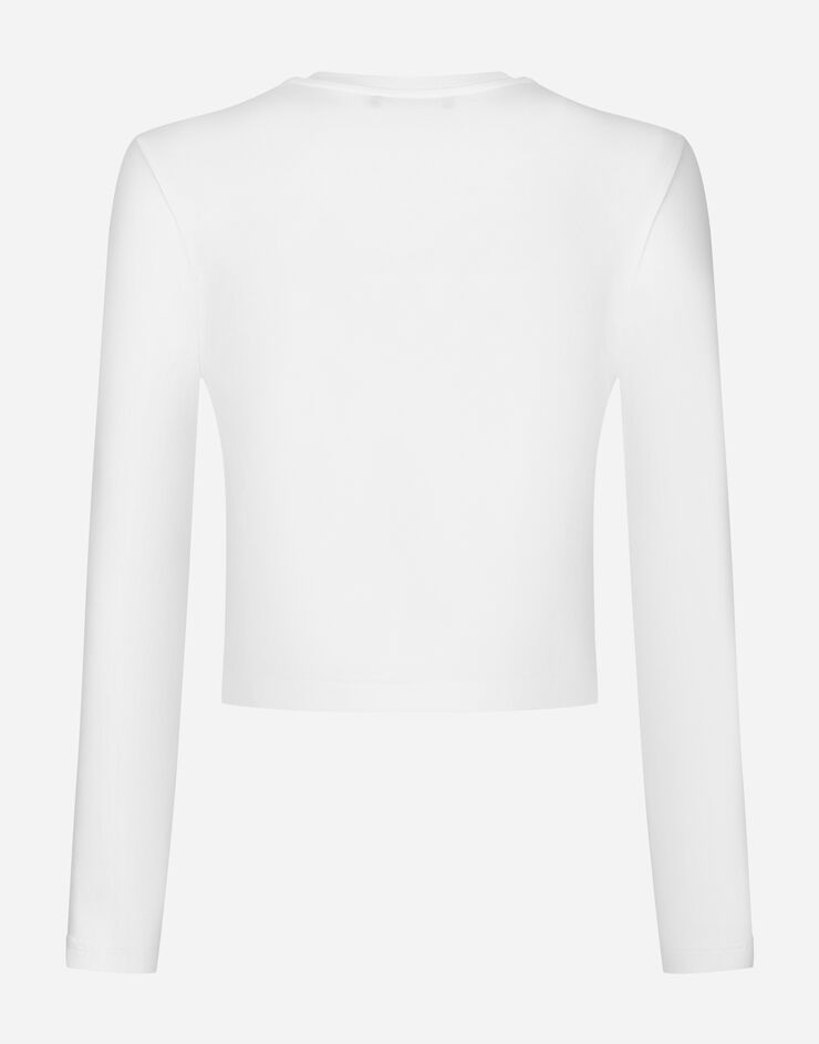 Dolce&Gabbana تيشيرت بأكمام طويلة مع شعار Dolce&Gabbana أبيض F8U49ZFU7EQ