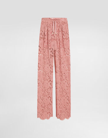 Dolce & Gabbana Pantalon patte d’éph en dentelle cordonnet florale à logo DG Rose FTC9UTHLM7L