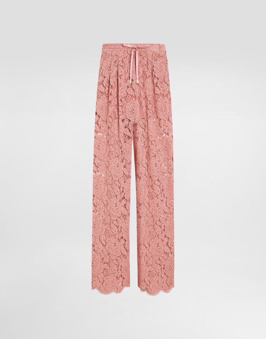 Flared floral cordonetto lace pants with DG logo