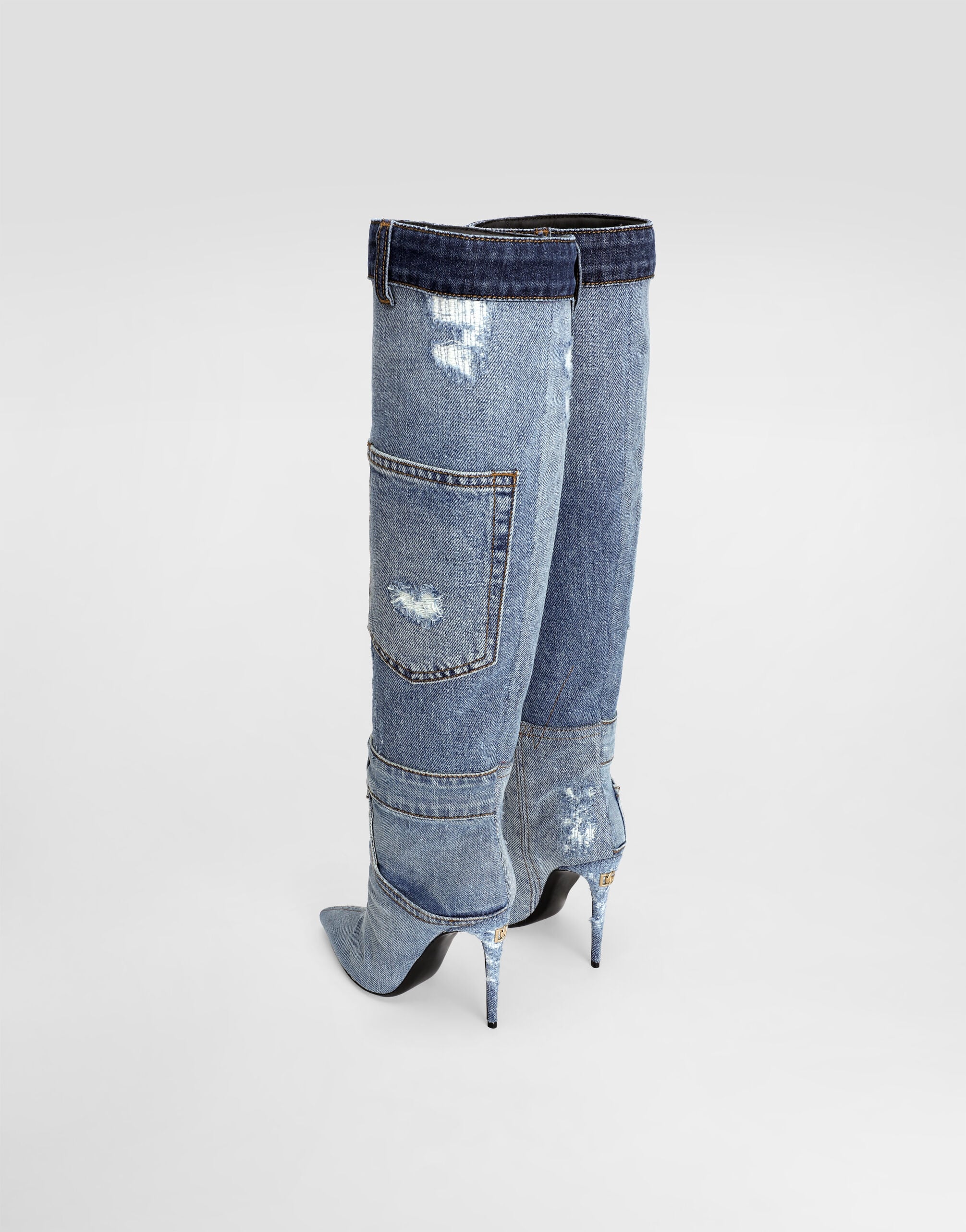 Patchwork denim boots in Blue for Women | Dolce&Gabbana® US