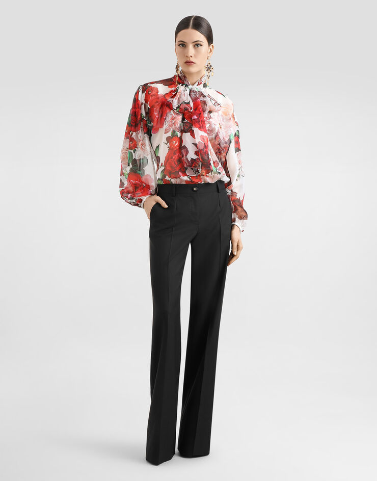 Dolce & Gabbana Chiffon pussy-bow blouse with rose print Print F5R62TIS1Y6