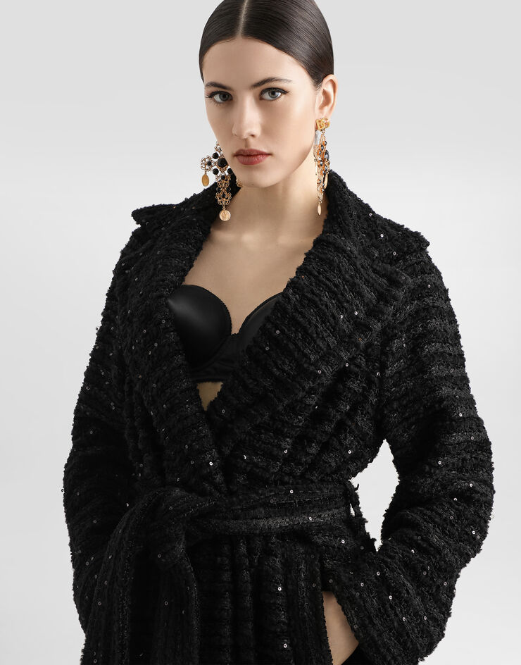 Dolce & Gabbana Tweedmantel mit Mikropaillettenstickerei Schwarz F0W3FTHUMKN