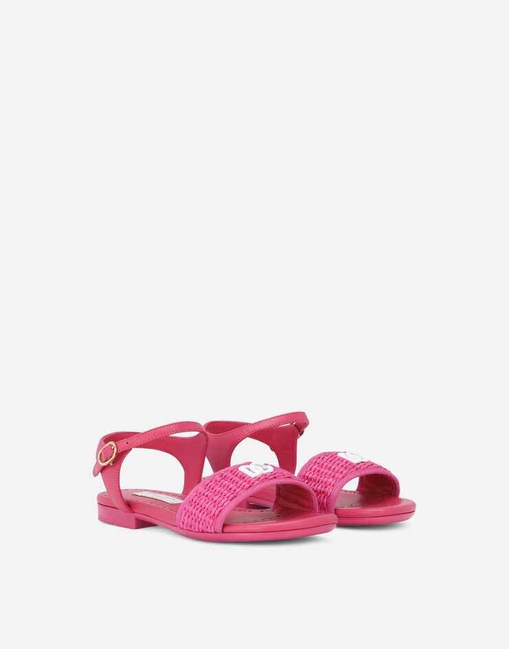 Dolce & Gabbana Straw and nappa leather sandals with DG logo Fuchsia D11159AK402