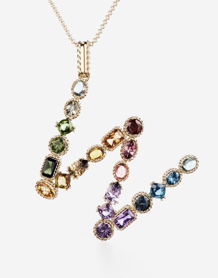 Dolce & Gabbana Pendente W Rainbow Alphabet con gemme multicolor Oro WAMR2GWMIXW
