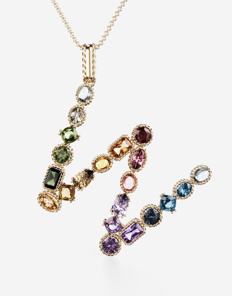 Dolce & Gabbana Rainbow alphabet W pendant in yellow gold with multicolor fine gems Gold WAMR2GWMIXW