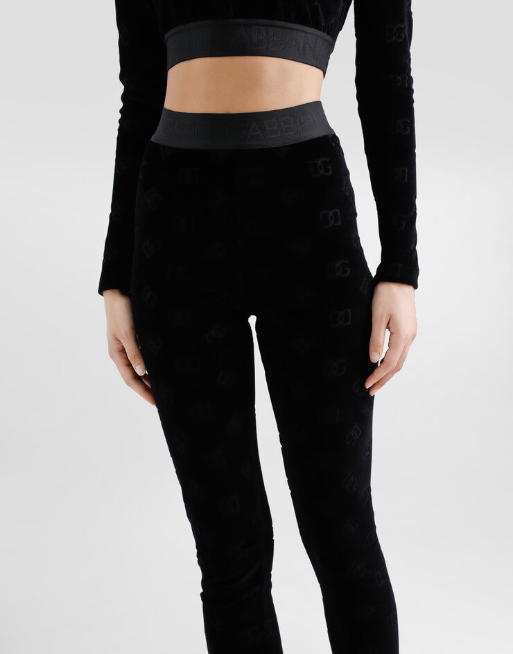 Dolce&Gabbana Leggings de chenilla en jacquard con logotipo DG Negro FTCYWTFJ7DL