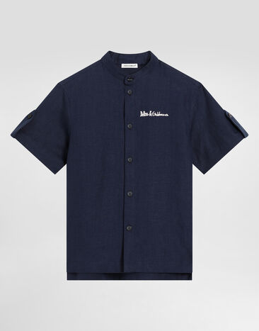 Dolce & Gabbana Non-stretch linen shirt with Dolce&Gabbana logo Blue L44S25FU4GI