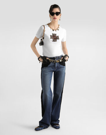 Dolce & Gabbana T-shirt with swarovski cross White F8N08ZGDC7G