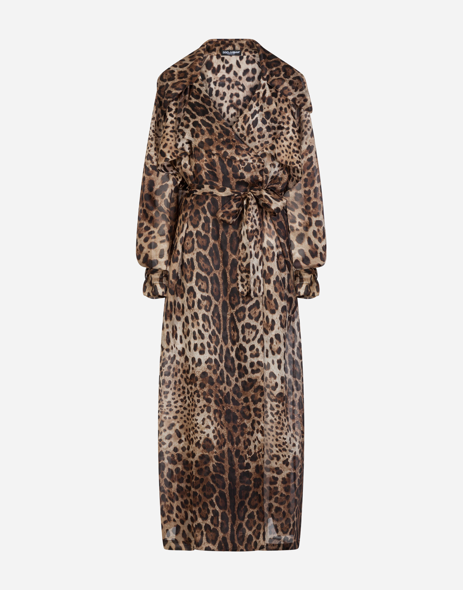 Organza trench coat with leopard print in Multicolor for Women Dolce Gabbana US