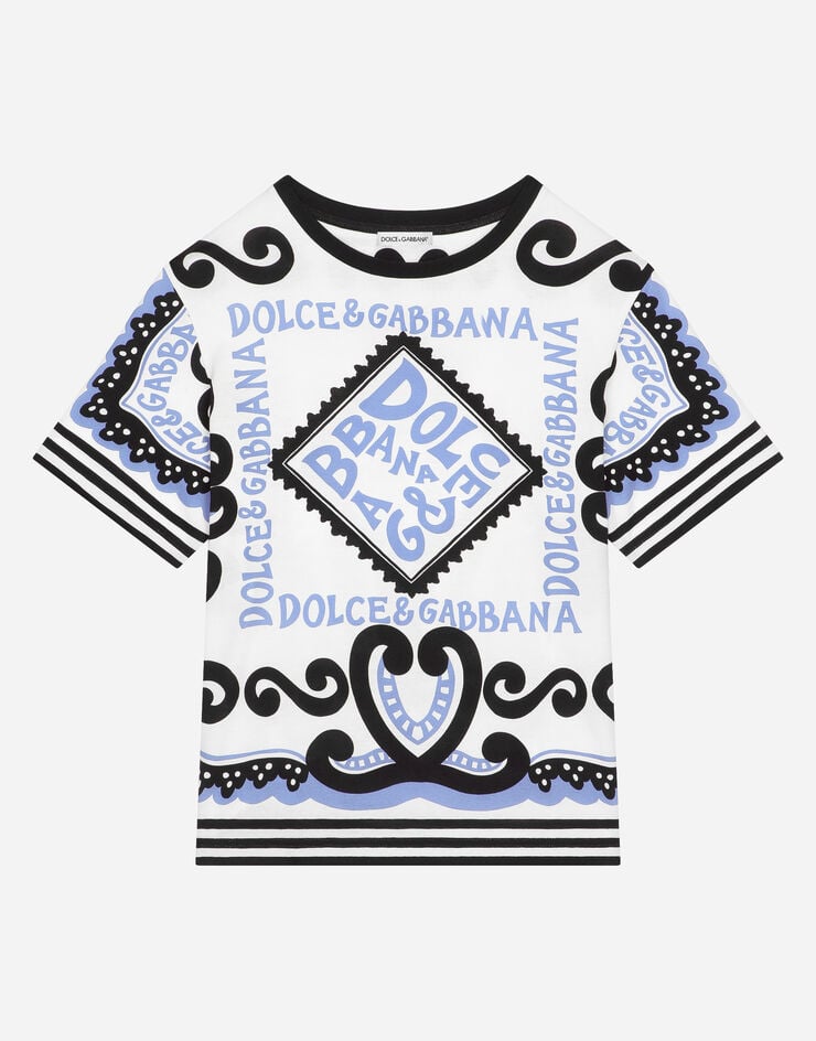 Dolce & Gabbana Sweat-shirt en jersey avec capuche et imprimé DG ancre Bleu Ciel L4JTBLG7L0B