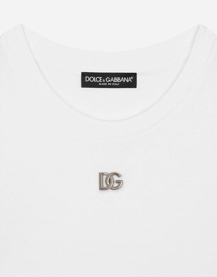 Dolce & Gabbana T-Shirt aus Jersey mit Details aus Spitze und DG-Logo Weiss F8T65ZG7H2H