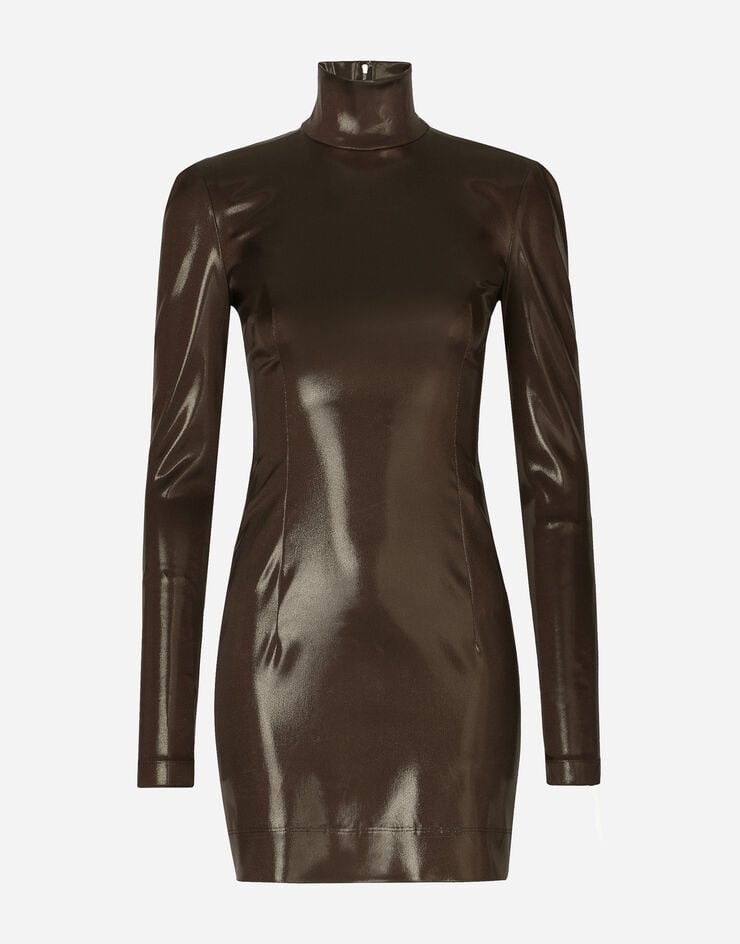 Dolce&Gabbana Short silk satin dress Brown F6R6NTFURMV