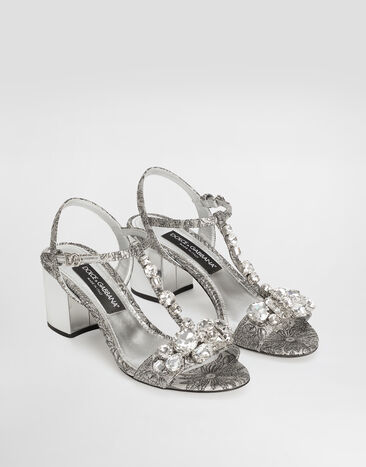 Dolce & Gabbana Sandalia de brocado con bordados de piedras Multicolor CR1921AS203