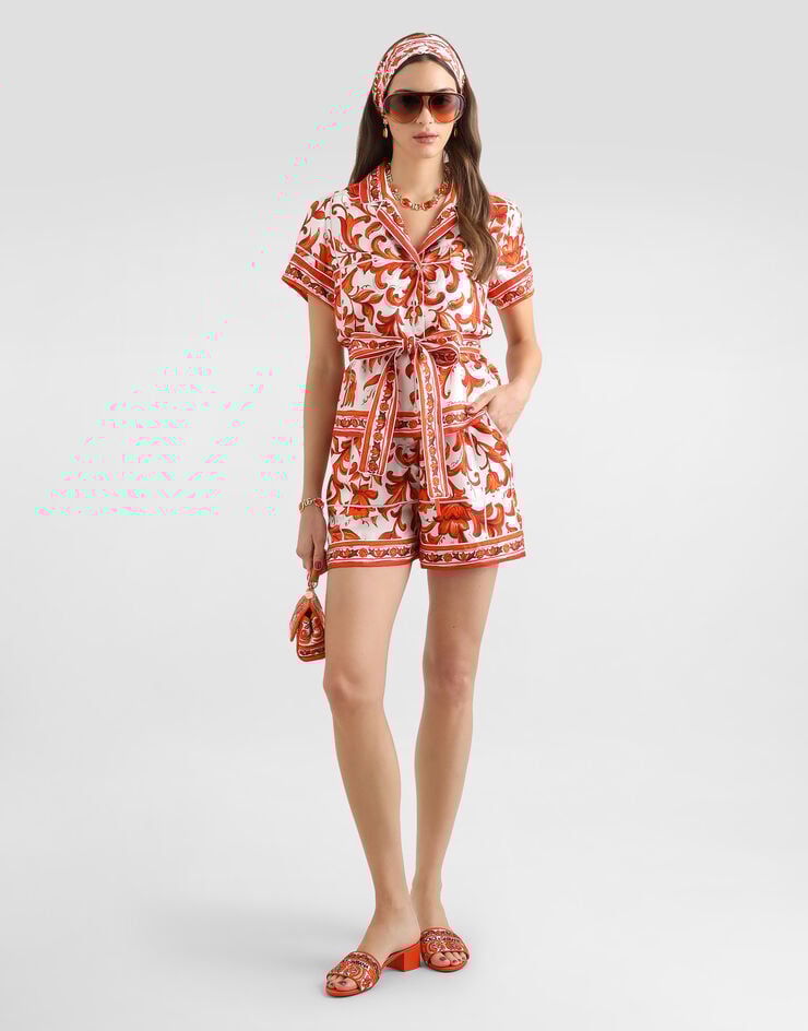 Dolce & Gabbana Majolica-print silk bermuda Multicolor FTDB8TGDDRE