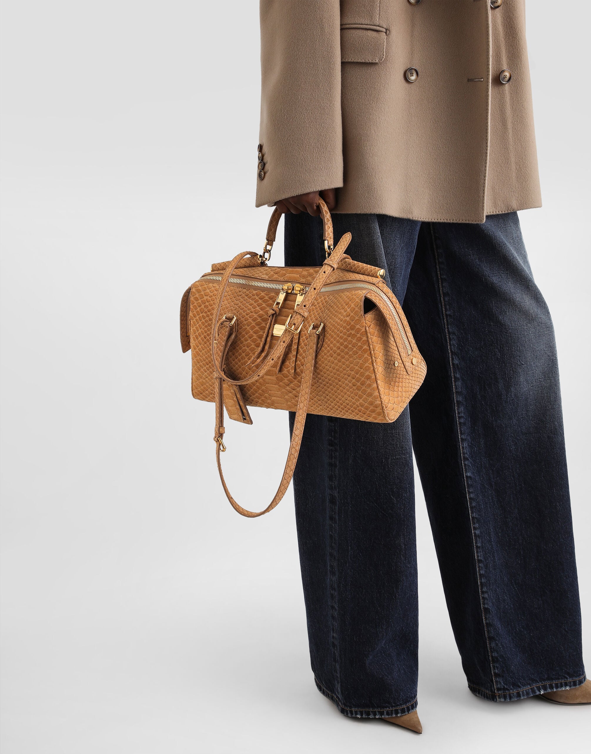 Medium Vittoria handbag in python in Beige for Women