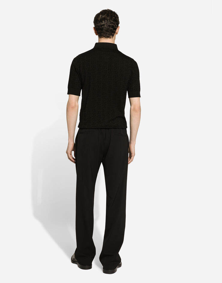 Dolce & Gabbana Poloshirt aus Seidenjacquard DG-Logo Schwarz GXZ15TJBSKE