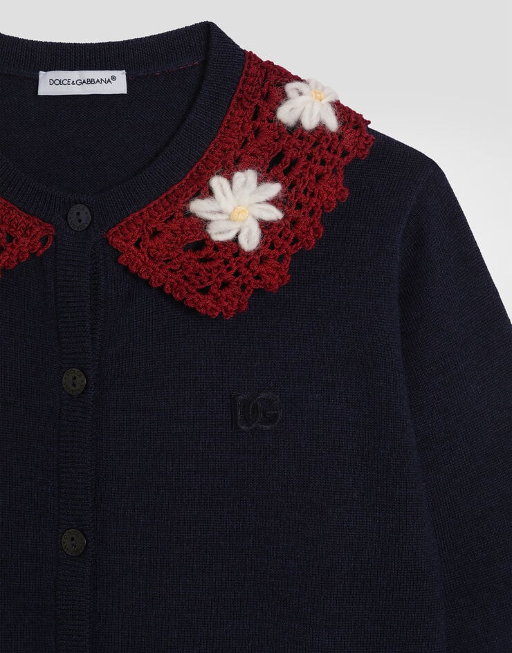 Dolce & Gabbana Wool cardigan with embroidered crochet collar Blue L5KWM9JDVBF