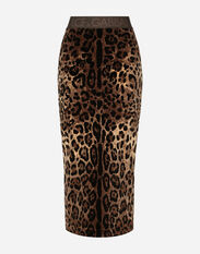 Dolce & Gabbana Chenille calf-length skirt with jacquard leopard design Silver F4CE3TFLSA8