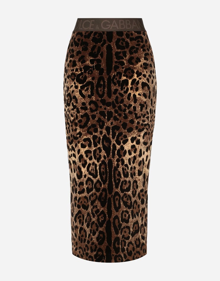 Dolce&Gabbana Chenille calf-length skirt with jacquard leopard design Multicolor F4CHZTFJ7D5