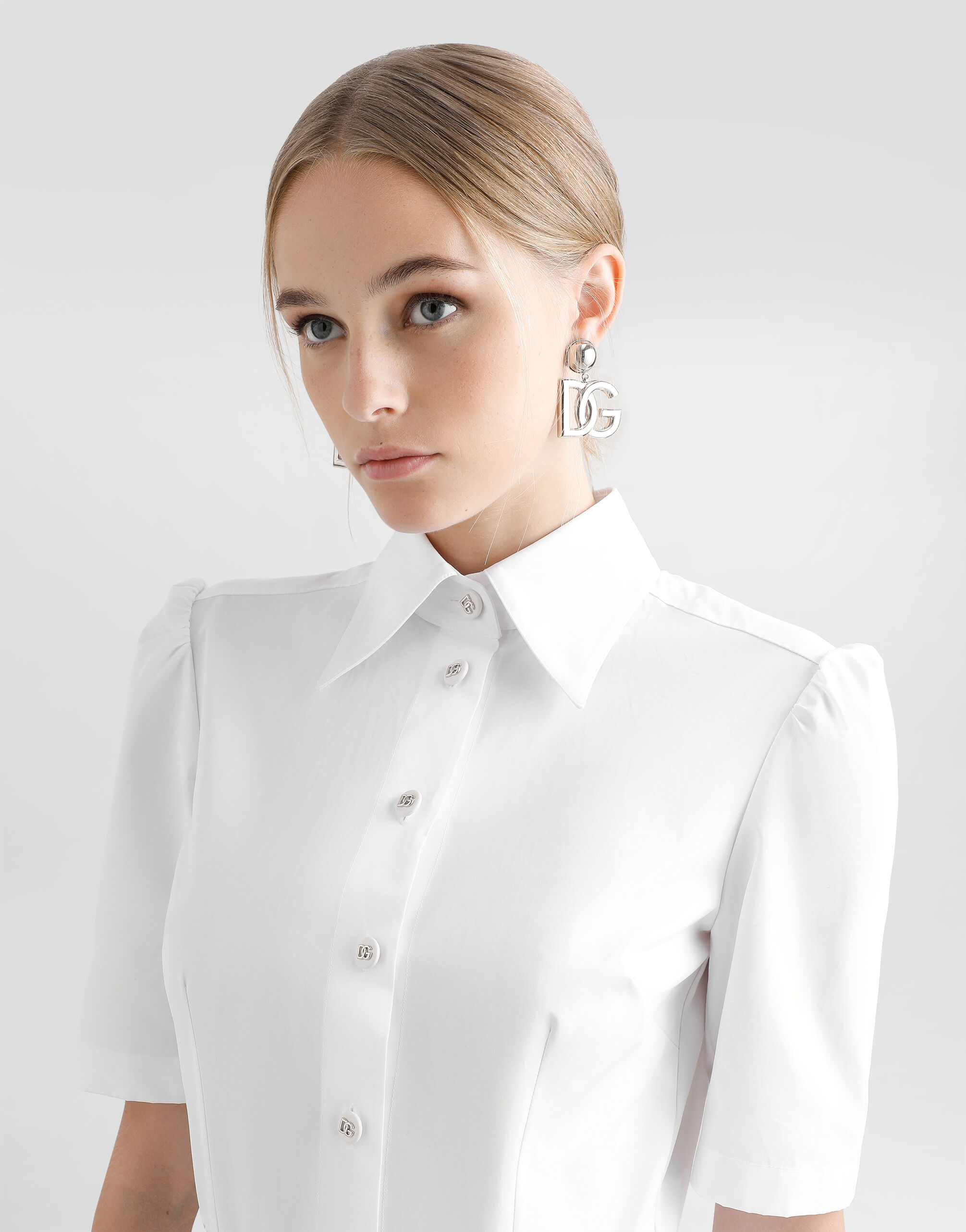 Cotton calf-length shirt dress in White for Women | Dolce&Gabbana®
