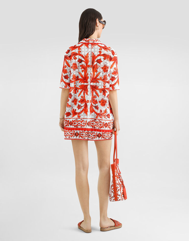 Dolce & Gabbana Shorts aus Broderie-Anglaise-Spitze mit Majolika-Print Multicolor FTDJZTGDDRB