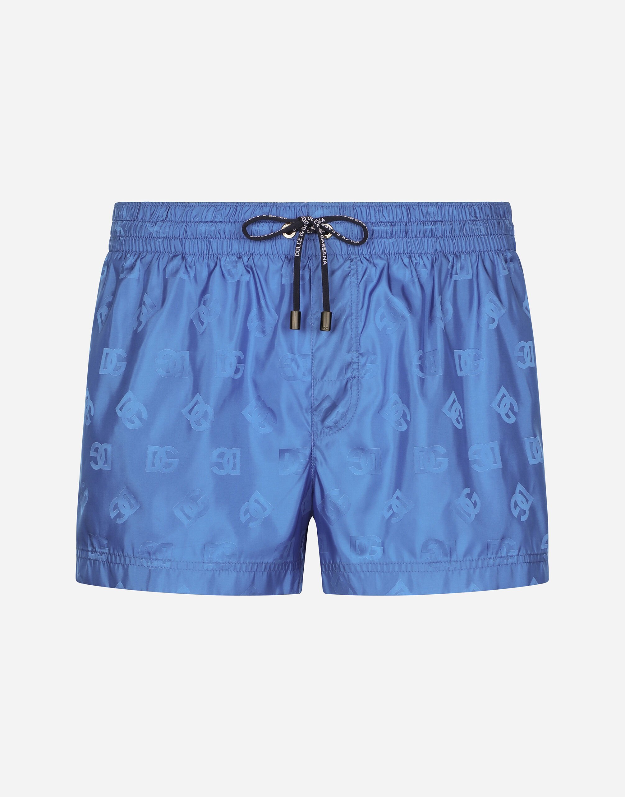 Dolce & Gabbana Short jacquard swim trunks with DG Monogram Blue M4F27TFUSFW