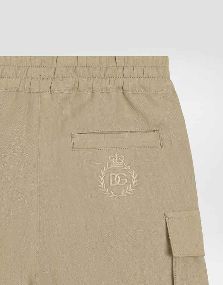 Dolce & Gabbana Cargobermudas aus Leinen mit DG-Logostickerei Beige L43Q78G7O9A