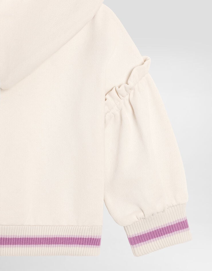 Dolce & Gabbana Hooded fleece with violets embroidery and DG logo Multicolor L2JWCCG7PHT