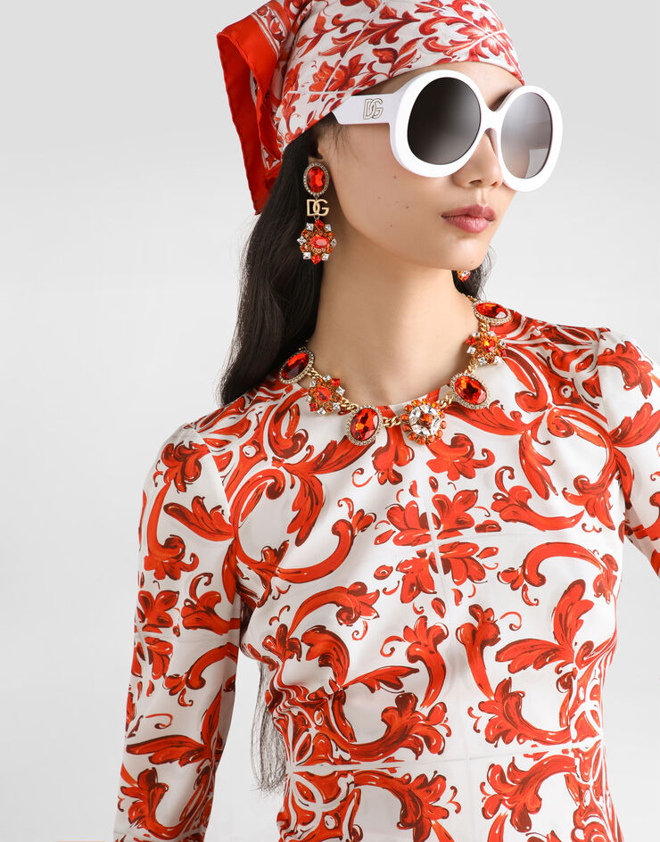 Dolce & Gabbana Majolica-print charmeuse fitted top Multicolor F7BM7TGDDRJ