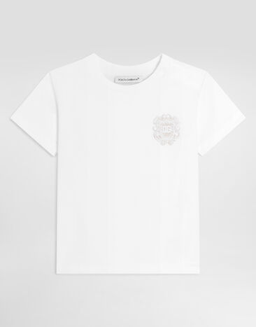 Dolce & Gabbana T-Shirt aus Jersey mit Patch Weiss L1JT7WG7QK3