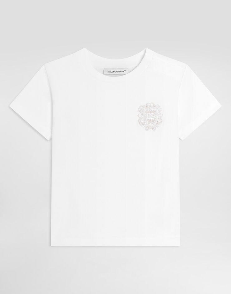 Dolce & Gabbana T-Shirt aus Jersey mit Patch Weiss L1JT7WG7QK3