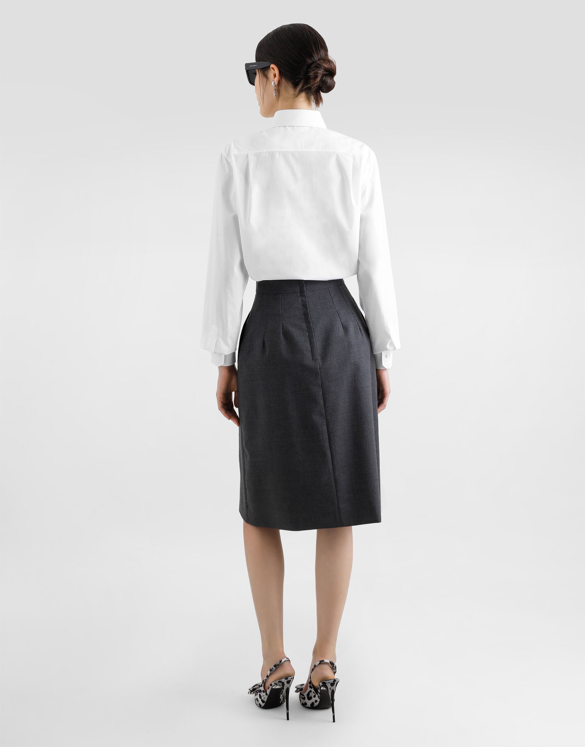 Woolen A-line midi skirt with DG buttons in Grey for Women