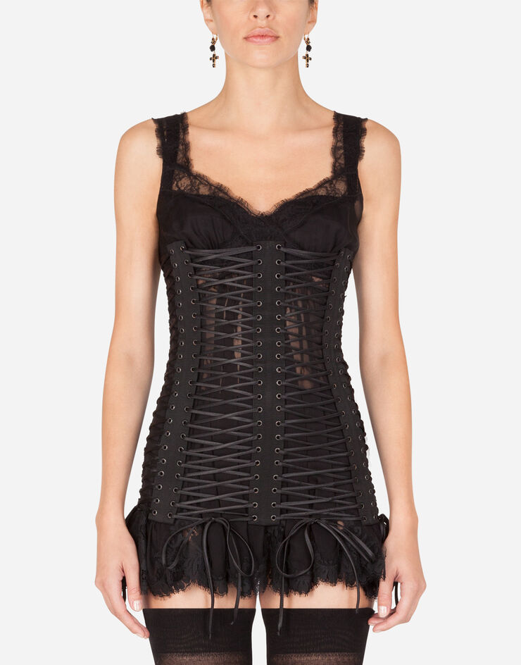 Dolce & Gabbana Cropped bustier top with laces BLACK FB297TFU1AU