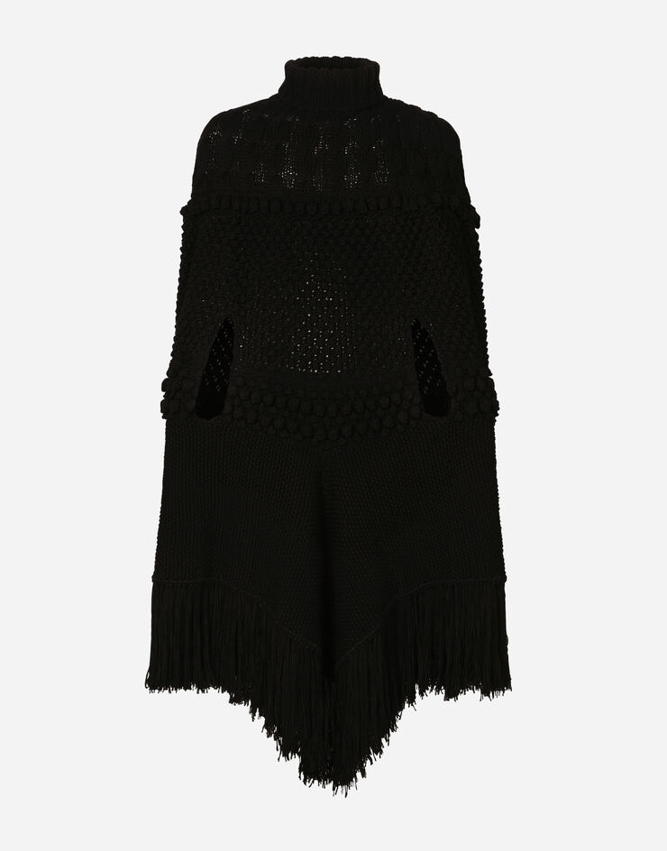 Dolce&Gabbana High-necked wool patchwork knit cape Black GXS05TJAWA7