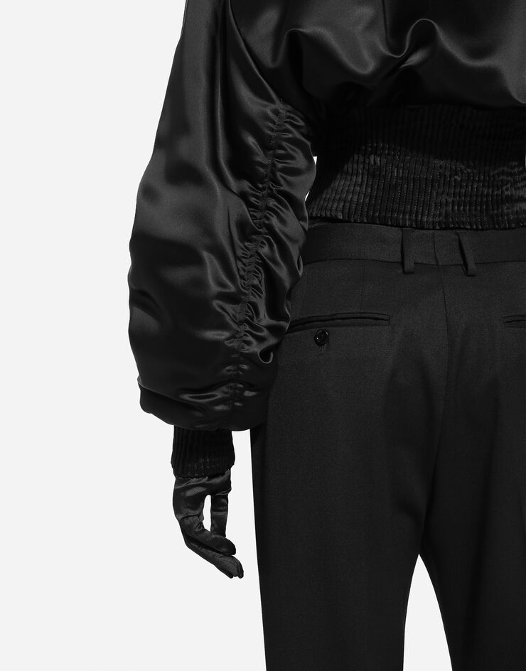 Dolce & Gabbana Short duchesse bomber jacket with draped sleeves Black F9M39THUMBZ